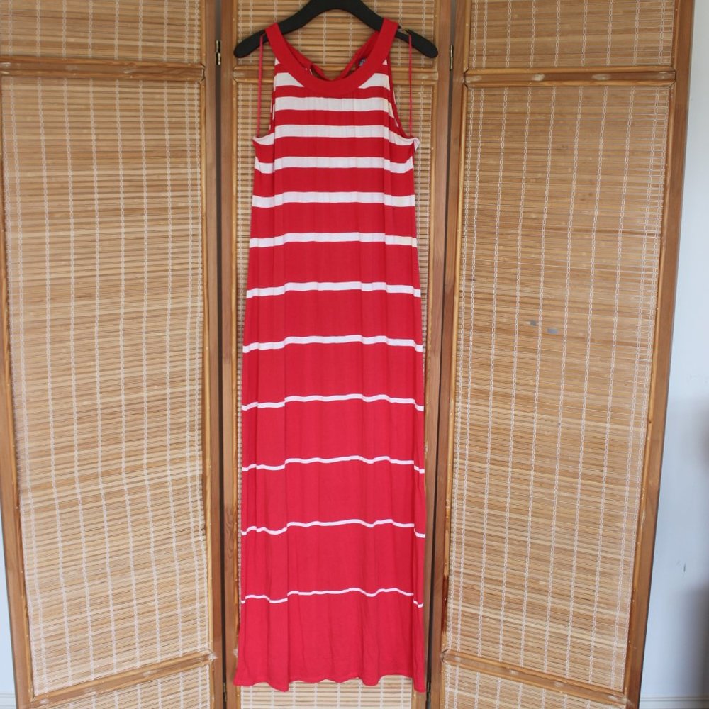 Cynthia Rowley | Coral and White Striped Maxi Dress Size Large